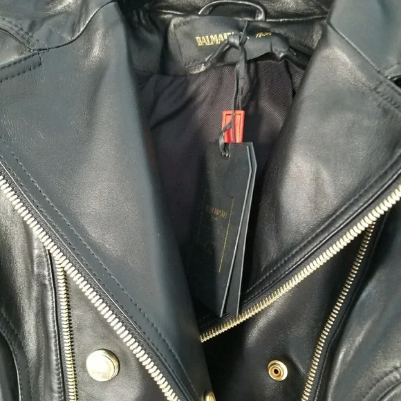 NWT Balmain H&M Leather Biker Moto Jacket 4 US